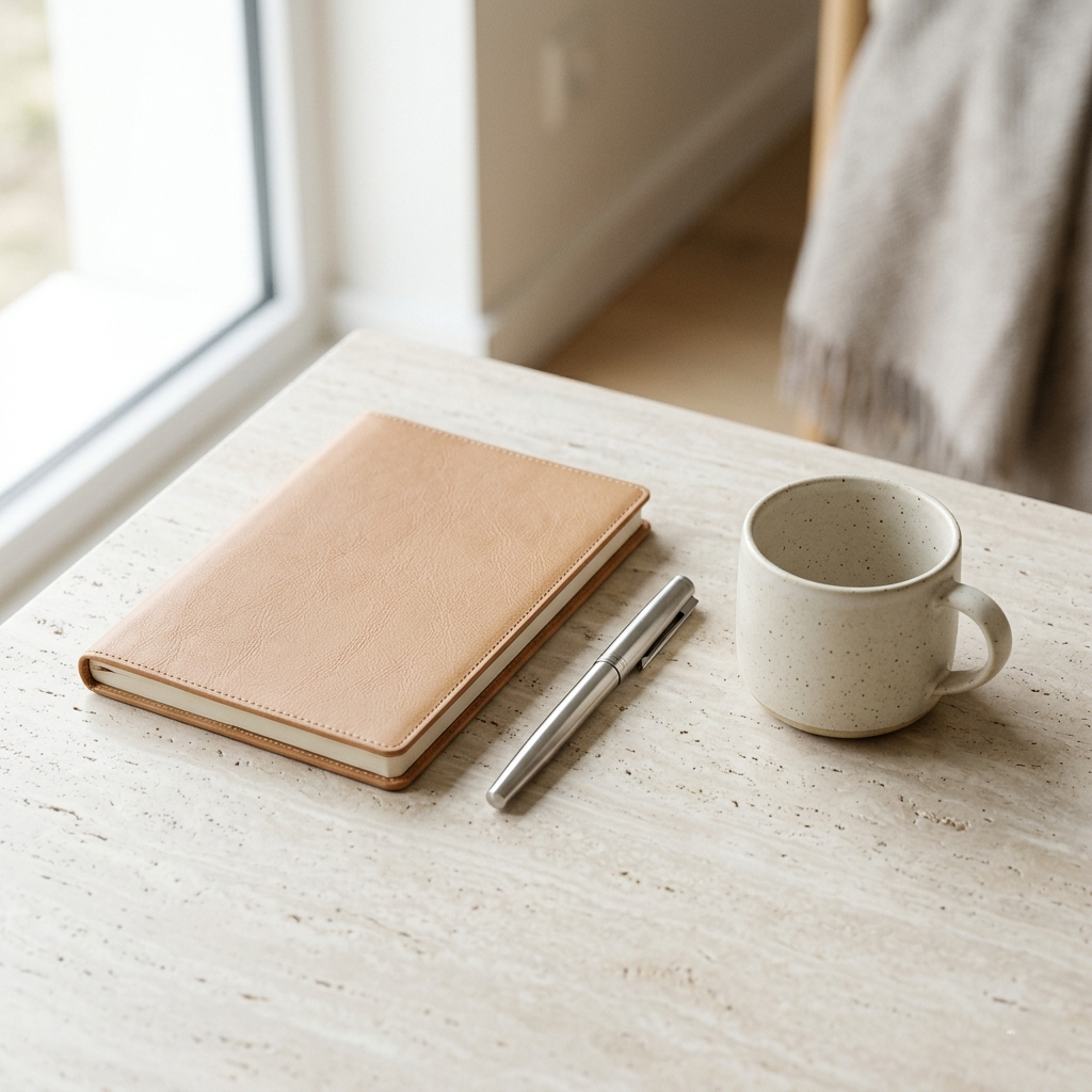 Premium lifestyle products carefully arranged on neutral surface