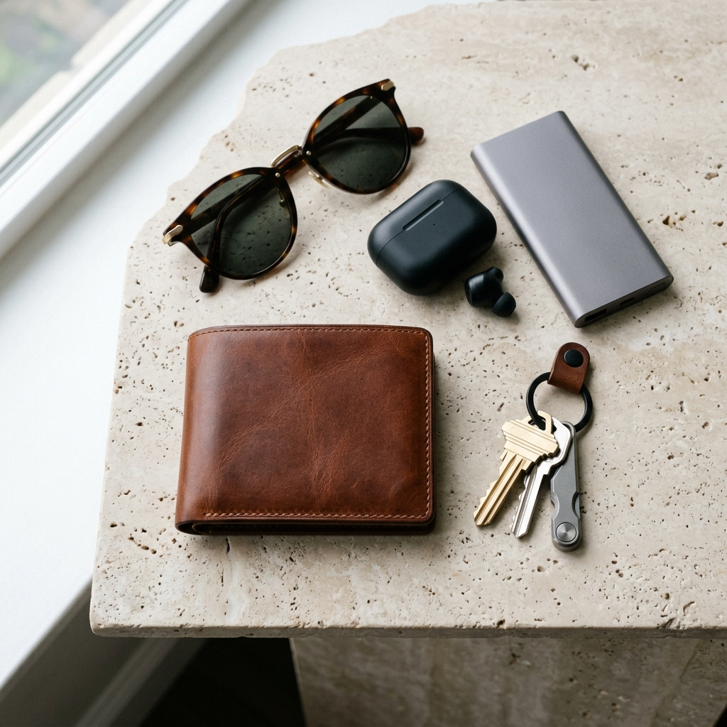 Everyday carry essentials arranged on light surface - Vendiago Lifestyle Collection